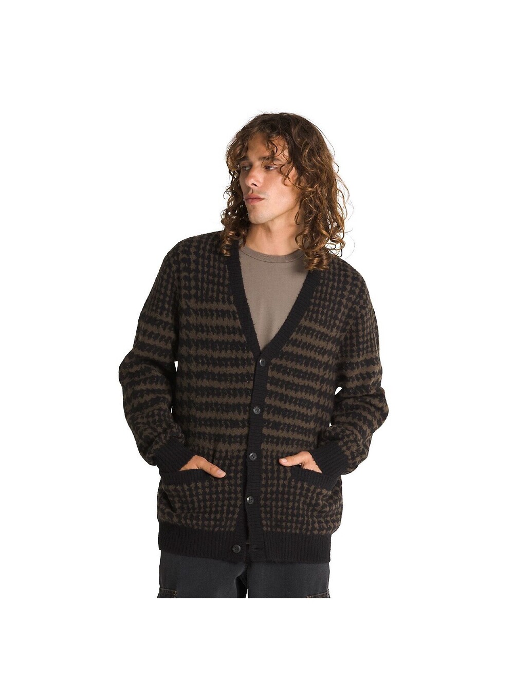 Size S - Vans Houndstooth Cardigan Black/Turkish Coffee VN000JDYDRL1